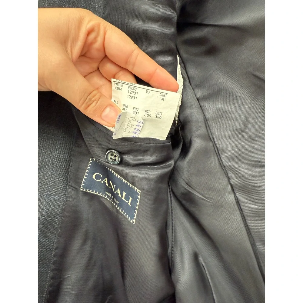 Canali Navy Blue Windowpane Checked‎ Pure Wool Mens Sportcoat Size 54R